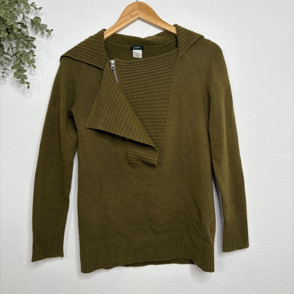 J. Crew Women's Olive Green Wool Blend Zipper Collar Sweater XS